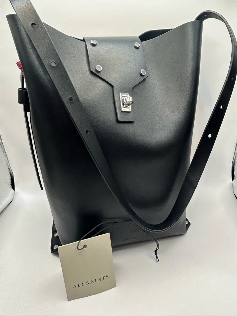 All Saints Black Miro Leather Bucket Shoulder Bag